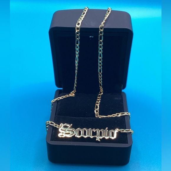⭐️Scorpio nameplate 14k Gold plated Figaro necklace ⭐️ - Picture 6 of 14